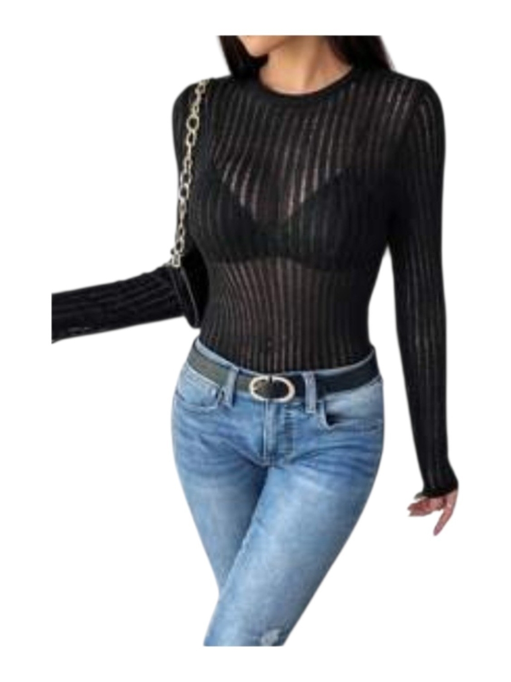 ✨ Chandail noir en mesh – manches longues ✨